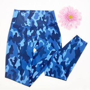 Addison Bay High Rise Cropped Active Leggings: Navy Blue Camo Camouflage